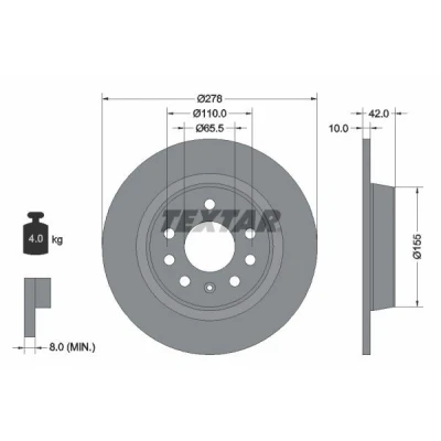 Abbildung von TEXTAR PRO 92167603 Bremsscheibe 278 10 05/08 110 voll beschichtet ohne Radbefestigungsbolzen, Radnabe OPEL: Zafira B, Astra H Schrägheck