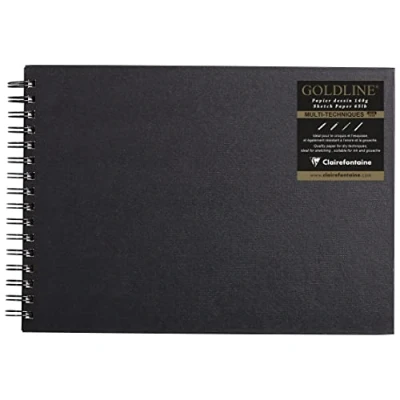 Abbildung von Clairefontaine Ref. 34255C Goldline Drahtgebundener Block (64 weiße Blätter) A4 Format, 140 g/m² Papier, Querformat schwarzer Einband geeignet für Trockentechniken