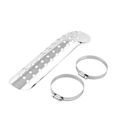Abbildung von Motorrad Auspuff Hitzeschild, Keenso Hitzeschild Universal Loch Auspuffrohr Wärmeschutzabdeckung(Silber)