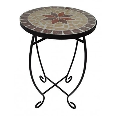 Abbildung von Gravidus Mosaik Blumenhocker Beistelltisch rund für Terasse, Garten &amp; Innengebrauch Metall, max. Belastbarkeit 15kg