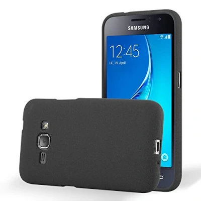 Abbildung von Cadorabo Hülle kompatibel mit Samsung Galaxy J1 2016 Schutzhülle TPU Silikon Case Frost Design Slim Kratzfest Weiche Gummi Rundumschutz für in Schwarz