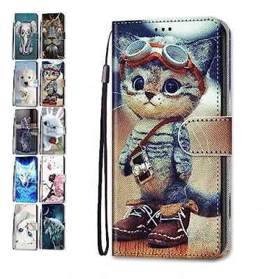 Abbildung von Hülle für Samsung Galaxy A15 5G Leder Tasche Flip Case Mädchen Jungs Muster Design Etui Schutzhülle Cover Handyhülle Katze