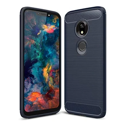 Abbildung von SCL Hülle Für Moto G7 Power Handyhülle Motorola Power, Carbon Faser Gebürstete Textur Design Schutzhülle mit Anti Kratzer und Stoß Absorbtion Technologie [Blau]