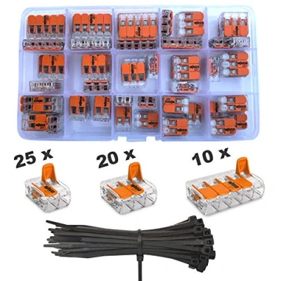 Abbildung von Wago Klemmen 55 Stück Set Sortiment 25x 221 412 20x 413 10x 415, Bundle mit intervisio Kabelbinder 80mm