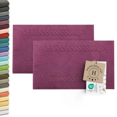 Abbildung von ZOLLNER 2er Set Badematten weiche und saugstarke Duschvorleger waschbar bis 95C Baumwolle 50x70 cm in brombeer