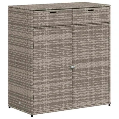 Abbildung von vidaXL Gartenschrank, Geräteschrank mit viel Stauraum, Beistellschrank Schrank Türen, Balkonschrank Terrassenschrank, Grau Poly Rattan