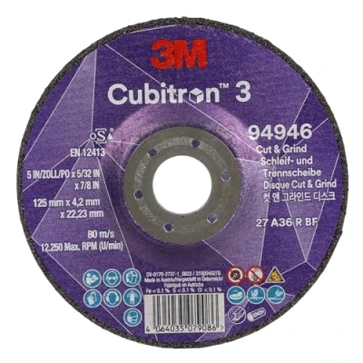 Abbildung von 3M Cubitron 3 Cut and Grind Schruppscheibe, 94946, 36+, T27, 125 mm x 4,2 22,23 mm, EN, 10/Pack