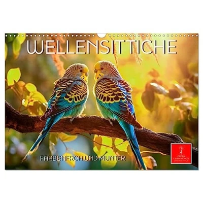 Abbildung von Wellensittiche farbenfroh und munter (Wandkalender 2025 DIN A3 quer), CALVENDO Monatskalender