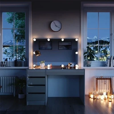 Abbildung von Vicco Schminktisch Sherry, Greige, 120 cm mit LED Beleuchtung