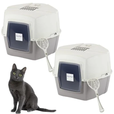 Abbildung von GarPet Katzenecktoilette 2x Große Eck Katzentoilette Katzenklo Ecke mit Deckel XXL Ecktoilette