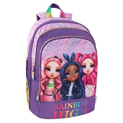 Abbildung von RAINBOW HIGH Rucksack für Mittelschule, Grundschule, Kinder und Jugendliche, mit gepolstertem verstärktem Rücken, verstellbaren Schultergurten Hauptfach + Fronttasche Reißverschluss, 32
