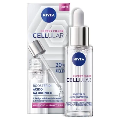 Abbildung von NIVEA CELLULAR EXPERT FILLER Booster mit Hyaluronsäure 30 ml, Gesichtsserum straffendes Hyaluronsäure, Anti Falten Füllstoff und Glycerin für eine glatte
