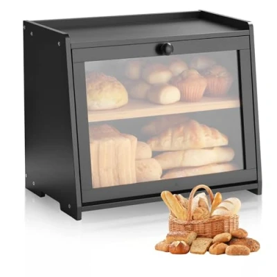 Abbildung von VEVOR Doppelschichtiger Brotkasten Küchentheke Brotbox Brotbehälter Schwarz