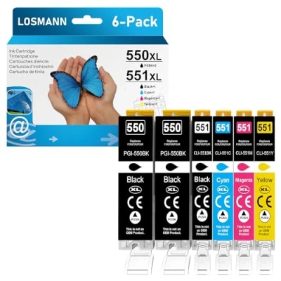 Abbildung von LOSMANN 550 551 XL Druckerpatronen Kompatibel für Canon PGI CLI Pixma MX725 MX925 MX920 MG5650 MG5550 MG6650 iP7250 iX6850 iP7200 MG5400 MG6350 MG6450 MG5450 MG7150 MG7500 (6 Pack)