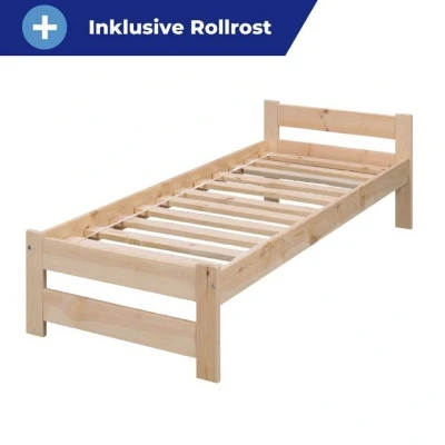 Abbildung von Coemo Massivholzbett Bett 90x200 mit Lattenrost Futonbett Holzbett Holz Kiefer Natur massiv Bettgestell Einzelbett auch als Kinder und Jugendbett