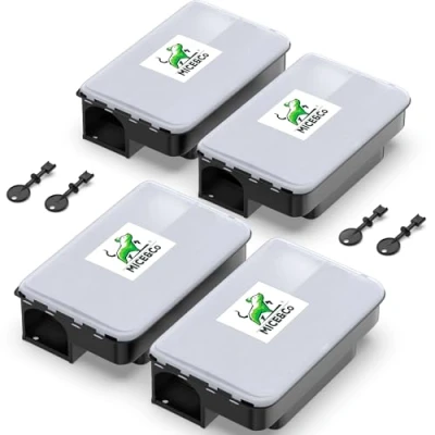 Abbildung von Mice&amp;Co Profi Rattenfalle Ratten und Mausefallen Köderstation für Mäuse Giftköderbox Köderbox gegen Pack 4 Einheiten (Transparent)