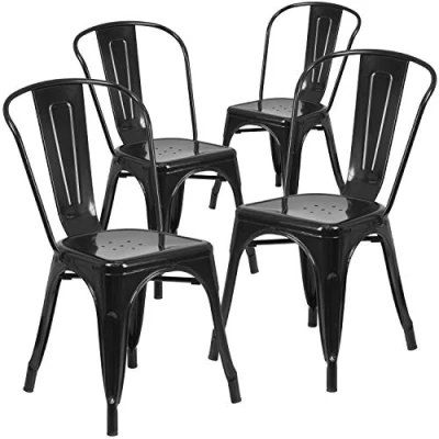 Abbildung von Flash Furniture Stuhl, stapelbar, Handelsgüte, Metall, für drinnen und draußen, Kunststoff, Gummi, Schwarz, 4 Stück