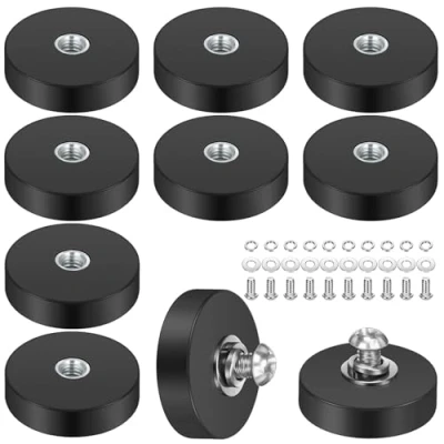 Abbildung von 10 Stück Magnet Gummiert, 22mm Neodym Gummiert mit M4 Flacher Faden, Extra Stark 5,5kg Haftkraft, Magnete Anti Rutsch Starke für Lichtleisten, Fahrzeuge