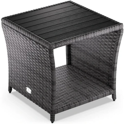 Abbildung von Casaria Beistelltisch (1 St), Polyrattan WPC Tischplatte 45x45x40cm Wetterfest Outdoor Garten