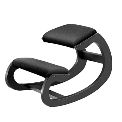 Abbildung von Predawn Ergonomischer Kniestuhl für Sitzkorrektur Kniehocker Sitzhocker Zuhause Meditation Holz &amp; Leinen Kissen Rückenschmerzen Nackenschmerzen Lindern Körperhaltung Verbessern (Schwarz)