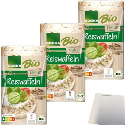 Abbildung von Edeka Bio Reiswaffeln natur ungesalzen mit Sesam verfeinert 3er Pack (3x100g Packung) + usy Block