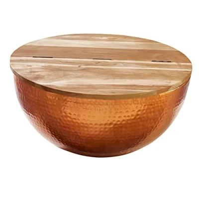 Abbildung von riess ambiente Couchtisch ORIENT STORAGE Ø60cm natur / kupfer (Einzelartikel, 1 St), Wohnzimmer · Metall rund Fach Hammerschlag Design Handarbeit