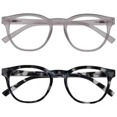 Abbildung von OPULIZE Blu Brille Blaulichtfilter 2er Pack Cool Rund Rahmen Federscharniere Verbessern Den Schlaf Computerbrille Gaming Entspiegelt Eis Schwarz Herren Damen BB5 CW +0.00