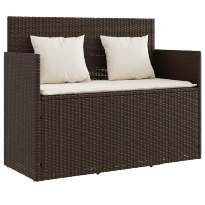 Abbildung von vidaXL Gartenbank mit Kissen, Sitzbank Staufach unter Sitzfläche, Parkbank abnehmbaren Bezügen, Außenbank Outdoor Bank, Braun Poly Rattan