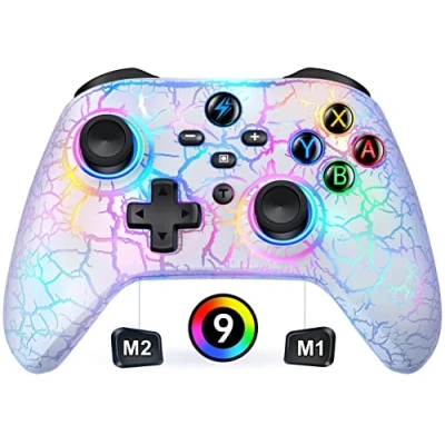Abbildung von HASACOOL Switch Controller, Pro Controller mit 2 Back Button Macro Programmierbar/Rissiges Design Lichter, 1000mAh für Switch/Lite/OLED, Kompatibel Android/IOS/PC(Weiß)