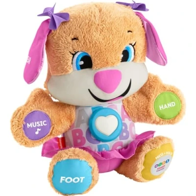 Abbildung von Fisher Price Lernspaß Hundefreundin Sprechendes, Singendes Kuscheltier Baby Spielzeug 6 Monate+ Interaktiver Hund Lernspielzeug Geschenk Mädchen &amp; Jungs, Version: Italienisch,FPP54