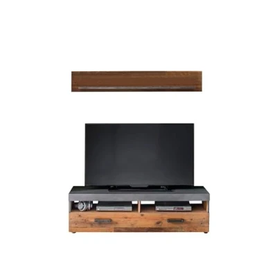 Abbildung von trendteam Wohnzimmer Set, Wohnwand TV Lowboard und Wandboard Old Wood Graphit Grau Matera