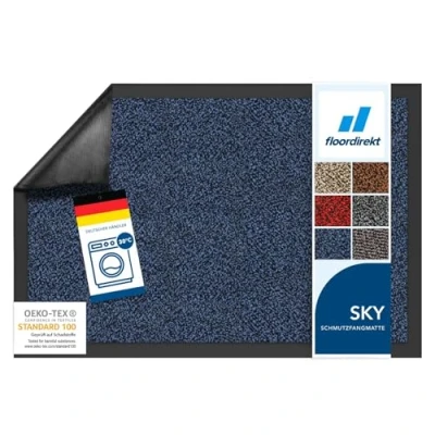 Abbildung von Floordirekt Schmutzfangmatte Rhine waschbare &amp; leistungsstarke Fußmatte Sauberlaufmatte mit Rutschfester Rückseite Türmatte für den Eingangsbereich (Blau (meliert), 120 cm x 180 cm)