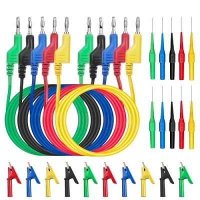 Abbildung von Riisoyu 5 Stück 1m Multimeter Messleitungen, 4mm Farben Isolierte Bananenstecker 10 Krokodiklemmen und Prüfsonden Messkabel Kabel für Strommessgeräte Spannungsprüfer