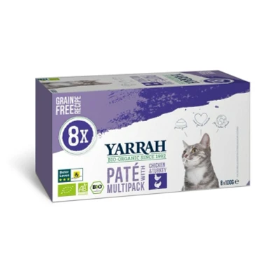 Abbildung von Yarrah Biologisches Trockenfutter für Katzen Multipack Pastete 8 x 100 g Huhn und Truthahn ohne Getreide