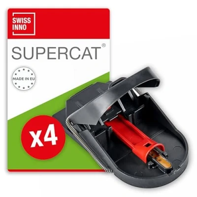 Abbildung von SWISSINNO Mausefalle PRO SuperCat Tiergezielte Beseitigung Effizient + Wiederverwendbar mit Erdnussbutter Köder Sofortiges Fangen Töten 4X Fallen