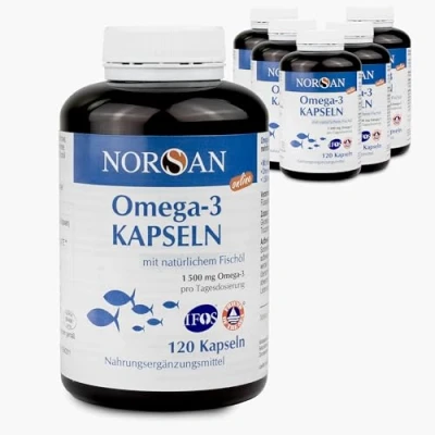 Abbildung von NORSAN Premium Total Omega 3 Kapseln hochdosiert 6er Pack (6x 120 Stück) / 1.500mg pro Portion/Omega mit 707mg EPA &amp; 368mg DHA/Fischöl aus nachhaltigem Wildfang