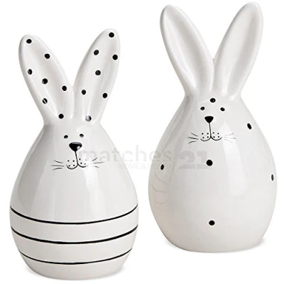 Abbildung von matches21 HOME &amp; HOBBY Dekofigur Osterhasen weiß schwarz 2er Set 14 cm (2 St)