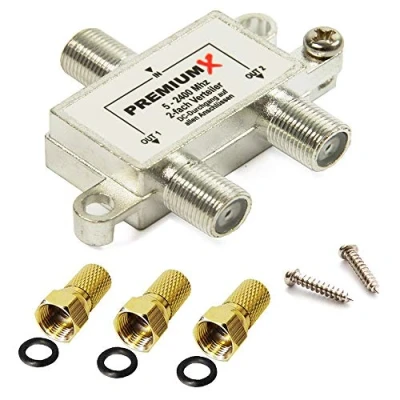 Abbildung von Premium X Switch 2 Fach Verteiler 5 2400 MHz SAT Umschalter Digital Kabel HDTV 4K inkl. 3 F Stecker