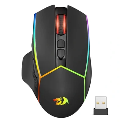 Abbildung von Redragon Kabellose Gaming Maus, 2.4G/USB C/Bluetooth Ergonomische Maus Gaming, 8000 DPI, RGB Back Light, voll programmierbar, wiederaufladbare Wireless Computer für Laptop PC Mac, M814