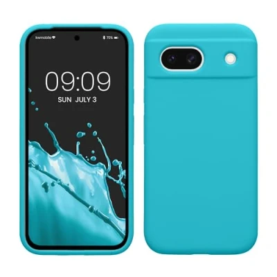 Abbildung von kwmobile Hülle kompatibel mit Google Pixel 8a Silikon Handy Case Handyhülle weiche Oberfläche kabelloses Laden Cool Glacier