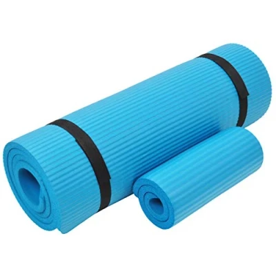Abbildung von Everyday Essentials Yogamatte, 1,27 cm, extra dick, hohe Dichte, reißfest, mit Kniepolster und Tragegurt, Blau