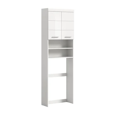 Abbildung von furnling Waschmaschinenüberbau Scott, Waschmaschinenschrank, 2 Türen, offene Fächer, Hochglanz Front, Badschrank, Badmöbel, 63 cm breit, Weiß