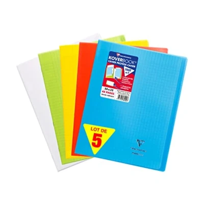 Abbildung von Clairefontaine 984450AMZC Set mit 5 Heften Koverbook, 24 Blatt, DIN A4+, x 32cm, 90g, französische Lineatur, 2 Klarsichthüllen, 1 Set, farbig sortiert