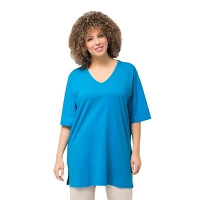 Abbildung von Ulla Popken PLUS SIZE Relaxed FIT Vneck TEE Tshirt basic, Damen, Größe: 54/56, Sapphire blue