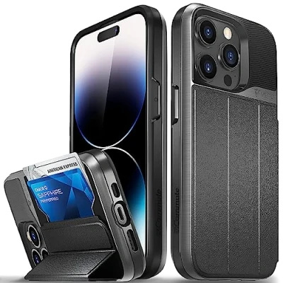 Abbildung von VENA vCommute Brieftasche Hülle für Apple iPhone 14 Pro (6.1&quot; inch), (Military Grade, Kartenfach) HandyHülle mit Standfunktion, Leder Flip Etui Schutzhülle (Grau)