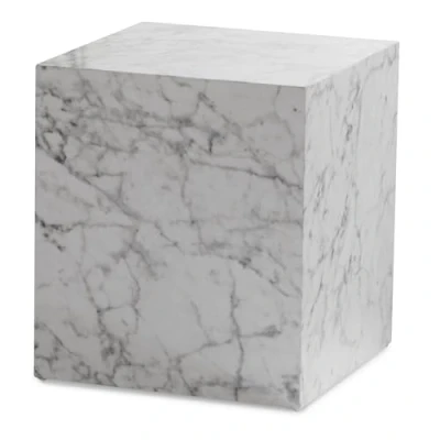 Abbildung von FineBuy Couchtisch MONOBLOC 40x40x45 cm Hochglanz mit Marmor Optik, Wohnzimmertisch Cube Quadratisch, Design Sofatisch, Lounge Beistelltisch Würfel Form
