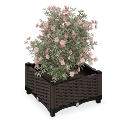 Abbildung von Relaxdays Pflanzkübel, Rattan Optik, HBT: 23x40x40 cm, Garten, Balkon &amp; Terrasse, Blumenkübel mit Wasserspeicher, braun