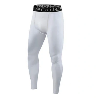 Abbildung von PowerLayer Herren Leggings, Kompressionshose, Sporthose, Lang Weiss, S