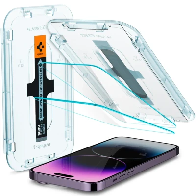 Abbildung von 2er Pack Apple iPhone 14 Pro Max Panzerglas Spigen GLAStR Fit Screenprotector Duo + Applicator Displayschutzfolie für