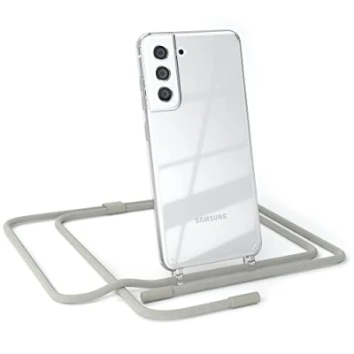 Abbildung von EAZY CASE kombinierbare Handyketten kompatibel mit Samsung Galaxy S21 FE 5G, Transparente Silikon Hülle Umhängeband, abnehmbar durch abschraubbare Endstücke, Hülle, Schultergurt, Taupe